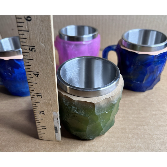 Plastic Faux Mineral Crystal Coffee Cups 4‎ OUNCES Novelty Stainless Steel SET/4 - Picture 11 of 14